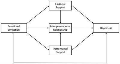 Functional limitation and happiness among older adults: the multiple mediating role of intergenerational support and intergenerational relationship